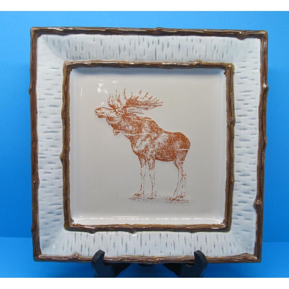 Home Studio Lake Cabin Moose Square Dinner Plate 11 1/4" Discontinued